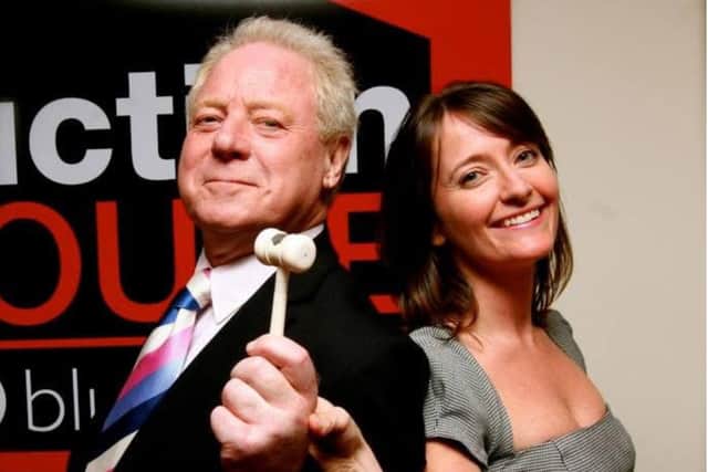 Lucy Crapper and her late dad Patrick and the 'family gavel' she inherited.