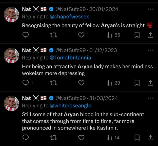Some of the posts from Nathaniel Menday that were included in the complaint to Sheffield United. Credit: X