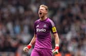Aaron Ramsdale of Newcastle United celebrates a disallowed goal during the Premier League match between Newcastle United and Sunderland at St James' Park on March 22, 2026 in Newcastle upon Tyne, England. (Photo by Carl Recine/Getty Images)