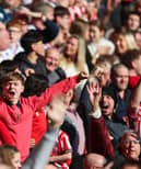  Fans of Sheffield United celebrate after Patrick Bamford of Sheffield United (not pictured) scores his team's first goal during the Sky Bet Championship match between Sheffield United and Sheffield Wednesday at Bramall Lane on February 22, 2026 in Sheffield, England. 