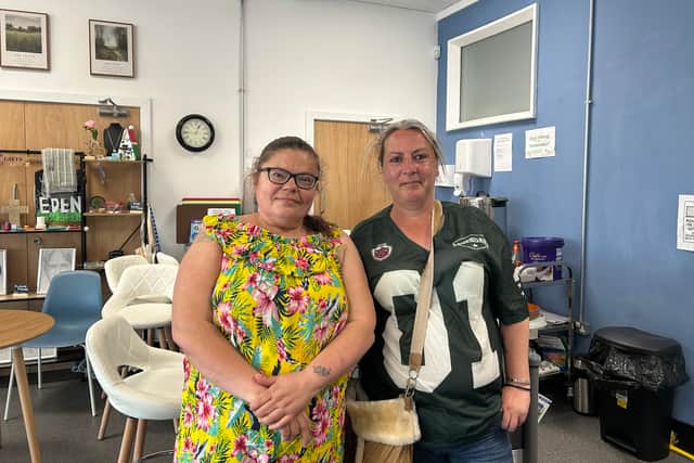 Joanne Booth (L) and Cheryl Maillard (R) help to run the coffee morning at the newly opened Eden Community Hub on Lowedges Road