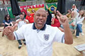 John Barnes unveils a rap song at Greene King's The Endbutt Pub in Liverpool, as part of a campaign by the pub company encouraging fans to watch this summer's football tournament in the pub. Issue date: Tuesday June 2, 2026. PA Photo.  Jon Super/PA Media Assignments