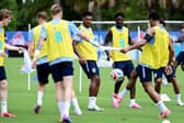 England's Ollie Watkins (centre) during a training session at Palm Beach Gardens, Florida.  PA Photo. JC Ruiz/PA Wire.

