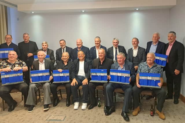Damien Kennedy pictured front and centre alongside Everton's iconic 1984/85 squad.
