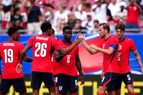 England's Harry Kane (second right) celebrates scoring their side's first goal of the game during the international friendly match at the Raymond James Stadium in Tampa, Florida.  Bradley Collyer/PA Wire.

