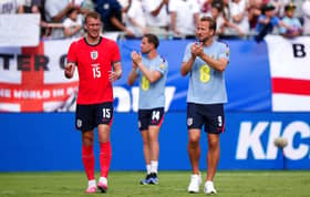 England's Dan Burn, Jordan Henderson and Harry Kane applaud the fans following the international friendly match at the Raymond James Stadium in Tampa, Florida.  Bradley Collyer/PA Wire.
