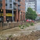 This was the scene on Tenter Street, Sheffield, this evening, after a water main appeared to have burst. Photo: Iconic Media