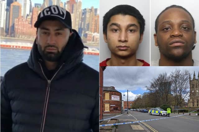 Samsul Mohammed and Tinashe Kampira (top left and right) were jailed for the murder of Khuram Javed (left).