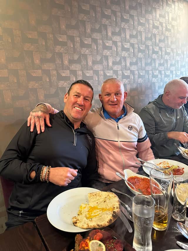 Dean Windass and Mark Crossley enjoying their meal at Prithiraj resturant in Sheffield.