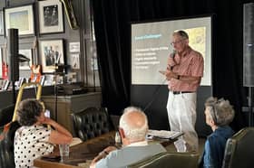 Simon Ogden, one of the founders of the Five Weirs Walk Trust in 1986, speaking at the first meeting of the Fix The Blue Loop campaign.