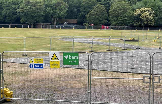 A huge fence has been erected round the field at Endcliffe Park to allow investigations into above-ground flood storage.
