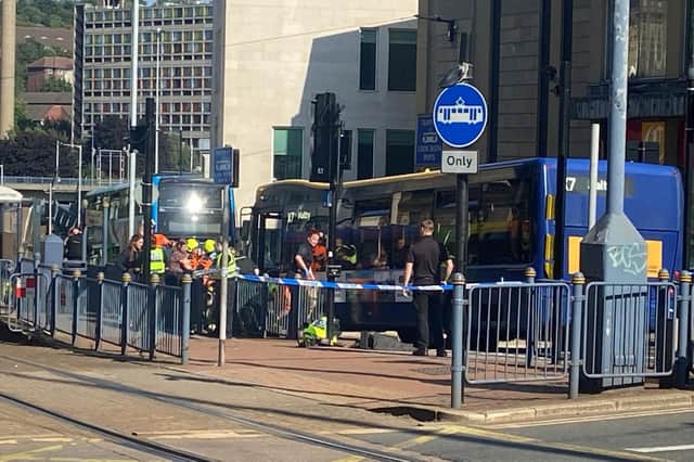 The scene on Commercial Street and Fitzalan Square at 5.30pm today (July 8).
