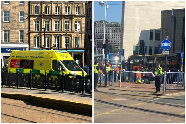 Sheffield city centre is at a standstill this evening (July 8) following reports of two serious, simultaneous collisions just 150 metres apart.