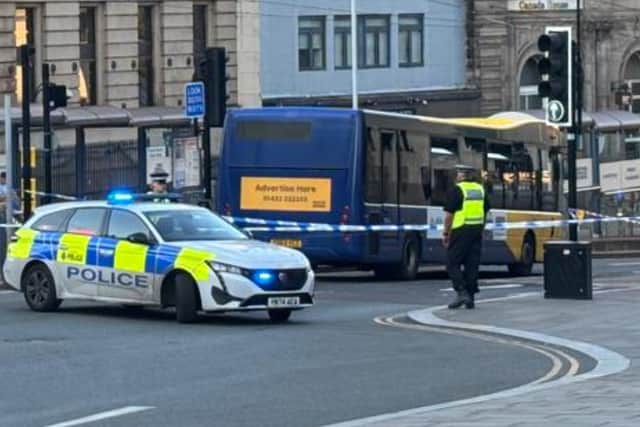 Commercial Street, Sheffield, was closed after a bus collided with a pedestrian. Photo: Iconic Media