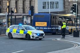 Fitzalan Square, Sheffield, was closed after a bus collided with a pedestrian. Photo: Iconic Media