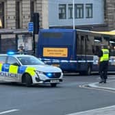 Fitzalan Square, Sheffield, was closed after a bus collided with a pedestrian. Photo: Iconic Media