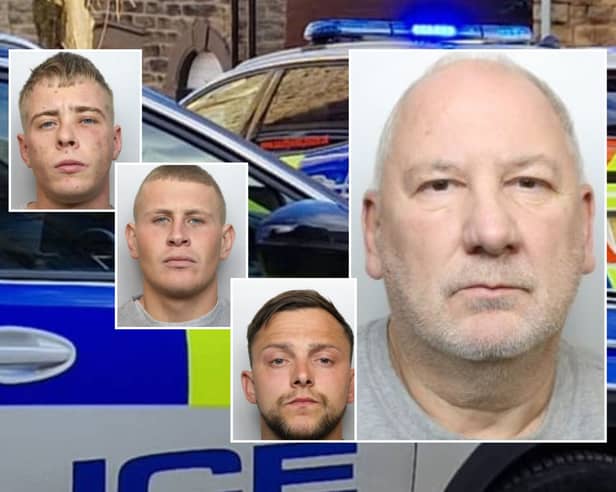 Adrian Frost (right) fatally wounded 26-year-old Connor Batty when he shot him in the chest from the top of the staircase at his home in Barnsley Road, Hemsworth, West Yorkshire, on the night of September 11, 2025.
Batty’s trio of Barnsley accomplices - Lewis Bromley (top left); Dylan Kelly (middle left) and Connor Turner (bottom left) had alerted his family members who attended the scene
