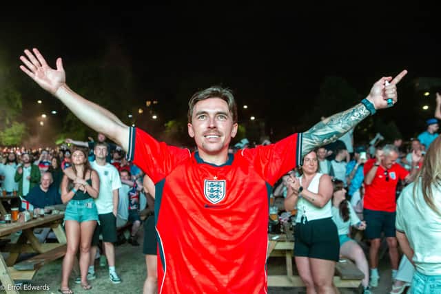 Drama and celebrations all captured in these photos of family and friends for the England vs Norway World Cup match at Devonshire Green Fan Zone on July 11, 2026.