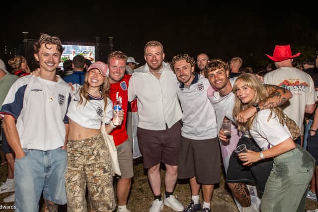 Drama and celebrations all captured in these photos of family and friends for the England vs Norway World Cup match at Devonshire Green Fan Zone on July 11, 2026.