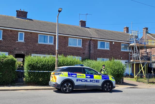 The scene on Byrley Road in Rotherham after a 28-year-old was arrested on suspicion of murdering Ann Widdecombe. Counter Terrorism Police have now taken over the investigation