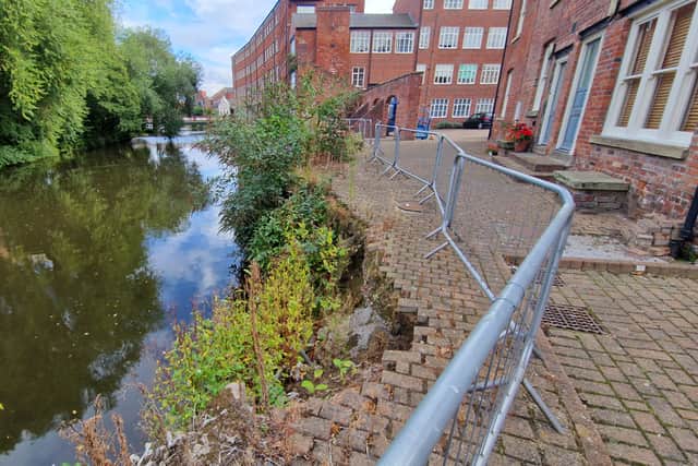 River Don flood damage at Cornish Street, Kelham Island, which is set for protection works.