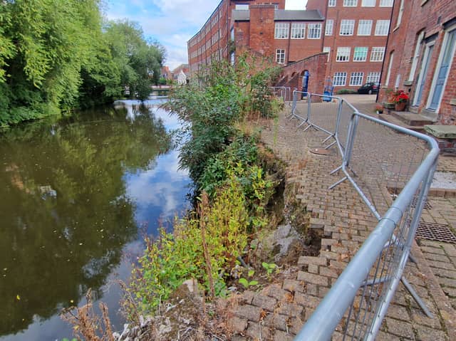 River Don flood damage at Cornish Street, Kelham Island, which is set for protection works.