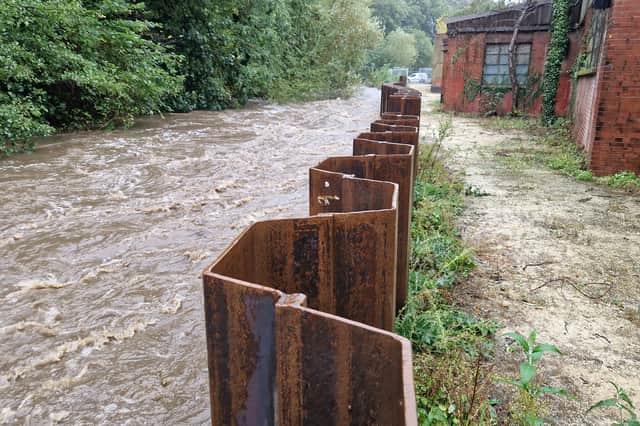 Defences on the River Don at Holme Lane, Malin Bridge, constructed in October 2023.