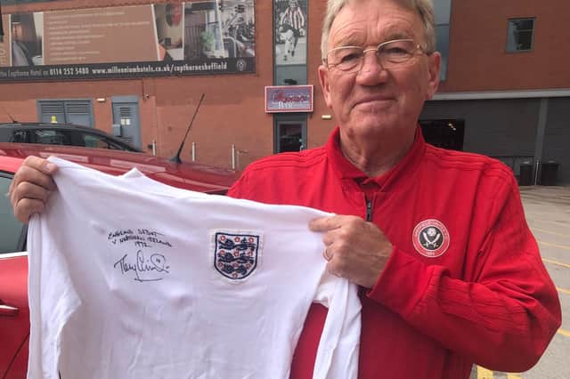 Tony Currie with his England debut shirt