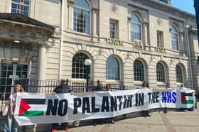 Local campaigning group 'Rotherham Friends of Palestine' attended a recent full council meeting on 15/7/26, opposing the NHS Palantir contract. Pictured is also Cllr Mick Bower and Cllr Taiba Yasseen.