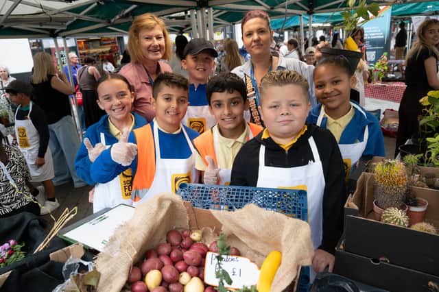 Norfolk Community Primary selling their homegrown produce on Sheffield Open Market. Photo: Dean Atkins, Iconic Media