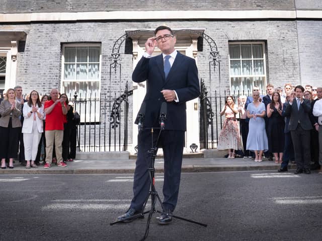 Andy Burnham makes a speech outside 10 Downing Street after becoming Prime Minister (Picture: Stefan Rousseau)