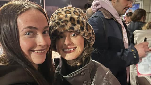 Evie takes a selfie with Love Island winner and musical theatre star Amber Davies.