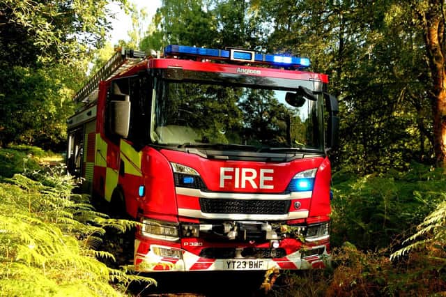 A fire engine in Grenoside Woods, Sheffield. Photo: South Yorkshire Fire and Rescue.