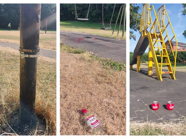 Police have described fires, and pictures show vodka bottles and cocktail tins in Baker Park, Killamarsh, near Sheffield. Photo: Derbyshire Constabulary
