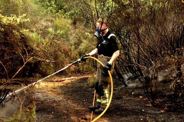 Firefighters at a wildfire near Dyke Vale Road, Hackenthorpe, Sheffield.