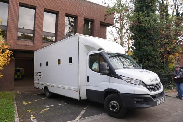 A custody van believed to be carrying Anthony Williams leaving Peterborough Magistrates’ Court in July (Joe Giddens/PA)