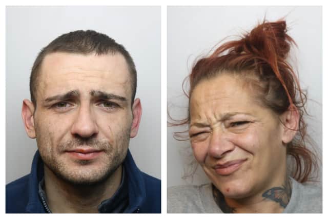 Liam Rhodes aged 28, of no fixed abode, and Sarah Hughes, aged 48, of Abbeyfield Road, Sheffield, were both found guilty of robbery and burglary with intent to inflict GBH. Photo: Derbyshire Constabulary