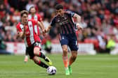 Morgan Gibbs-White of Nottingham Forest competes with Oliver Arblaster of Sheffield United during the Premier League match between Sheffield United and Nottingham Forest at Bramall Lane on May 04, 2024 in Sheffield, England. (Photo by Jan Kruger/Getty Images) (Photo by Jan Kruger/Getty Images)