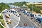 Images from between 1.30pm and 1.55pm, between J29 and J30 of the M1. A "wildfire" has broken out at the side of the motorway in Derbyshire. 