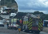 This was the scene at a busy roundabout earlier this afternoon, after the emergency services were dispatched to a two-vehicle collision