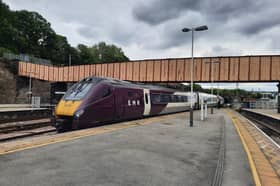 EMR train at Sheffield station - services to Liverpool are  being axed.