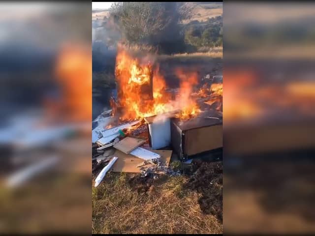 Rubbish which was found alight on a tinder-dry fields just off Mortimer Road near Midhopestones, in the Peak District. Photo: Peak District Moorland Group