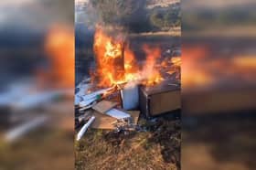 Rubbish which was found alight on a tinder-dry fields just off Mortimer Road near Midhopestones, in the Peak District. Photo: Peak District Moorland Group