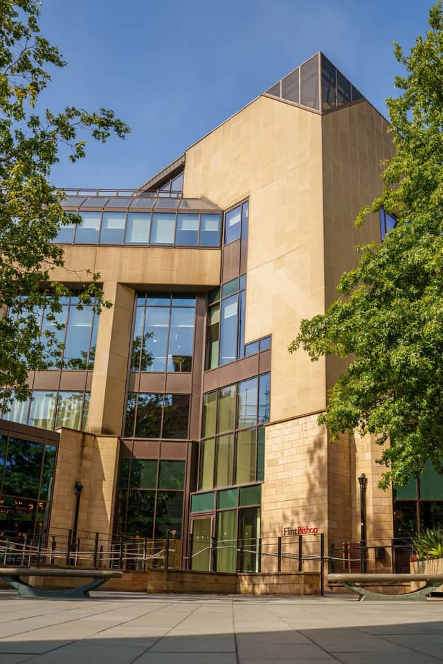 Flint Bishop’s new Sheffield city-centre home at 1 Holly Street, overlooking Barker’s Pool and the City Hall.