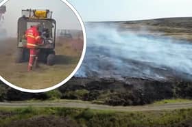 Gamekeepers fight wildfires fire on moorland in Bradfield, Sheffield. As of August 14, the fire has been burning for over 48 hours.