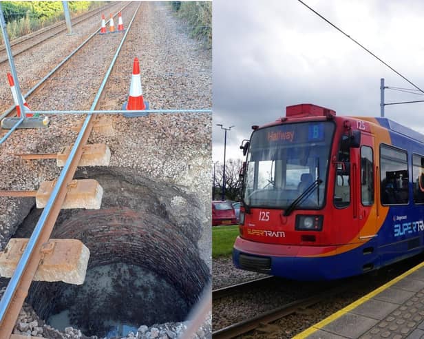 The sinkhole that has disrupted Supertram services to Crystal Peaks since August
