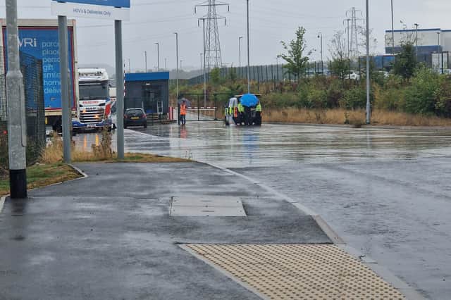 A police vehicle at the Evri warehouse