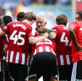 Chris Wilder manager of Sheffield United talks to his players following the 0-0 draw during the Swansea City vs Sheffield United Sky Bet Championship match at the Swansea.Com Stadium, Swansea.  Simon Bellis / Sportimage