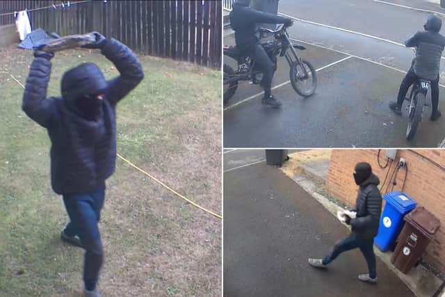 CCTV captured the moment two burglars arrived at a home in Sheffield before using a rock to smash their way inside