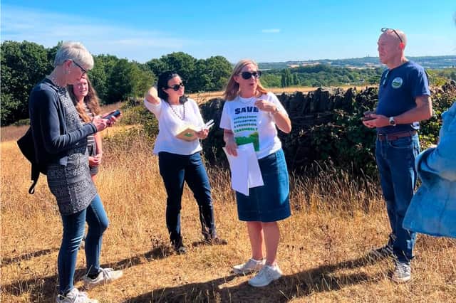 Sheffield City Council leader Fran Belbin, left, and Green Party group leader Angela Argenzio, second left, met campaigners and toured green belt sites.